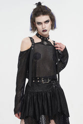 Chemisier Punk Femme Transparent à Épaules Dénudées avec Boucle Noire